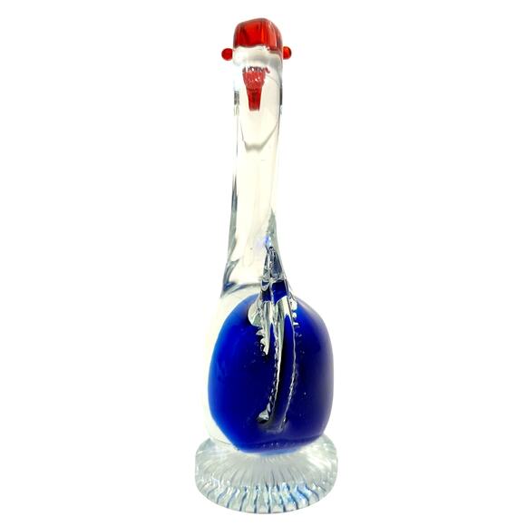Art Glass Blown Swan Figure with Clear/Blue Glass Body and Bright Red Bill-Nice! - Picture 3 of 7